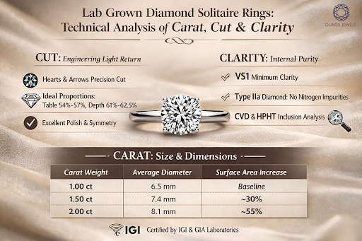 Lab Grown Diamond Solitaire Rings: Technical Analysis of Carat, Cut, and Clarity
